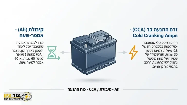 מצבר לרכב עם תווית נתונים טכניים ברורה